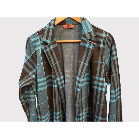 ISLE by Melin Kozan Plaid Open Duster Coat Large Classic Fallcore - Picture 2 of 7